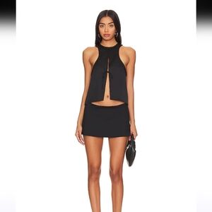 BRAND NEW WOMEN'S LIONESS BLACK SATIN OPEN TIE SHIRT BLOUSE TOP SZ S $58 REVOLVE